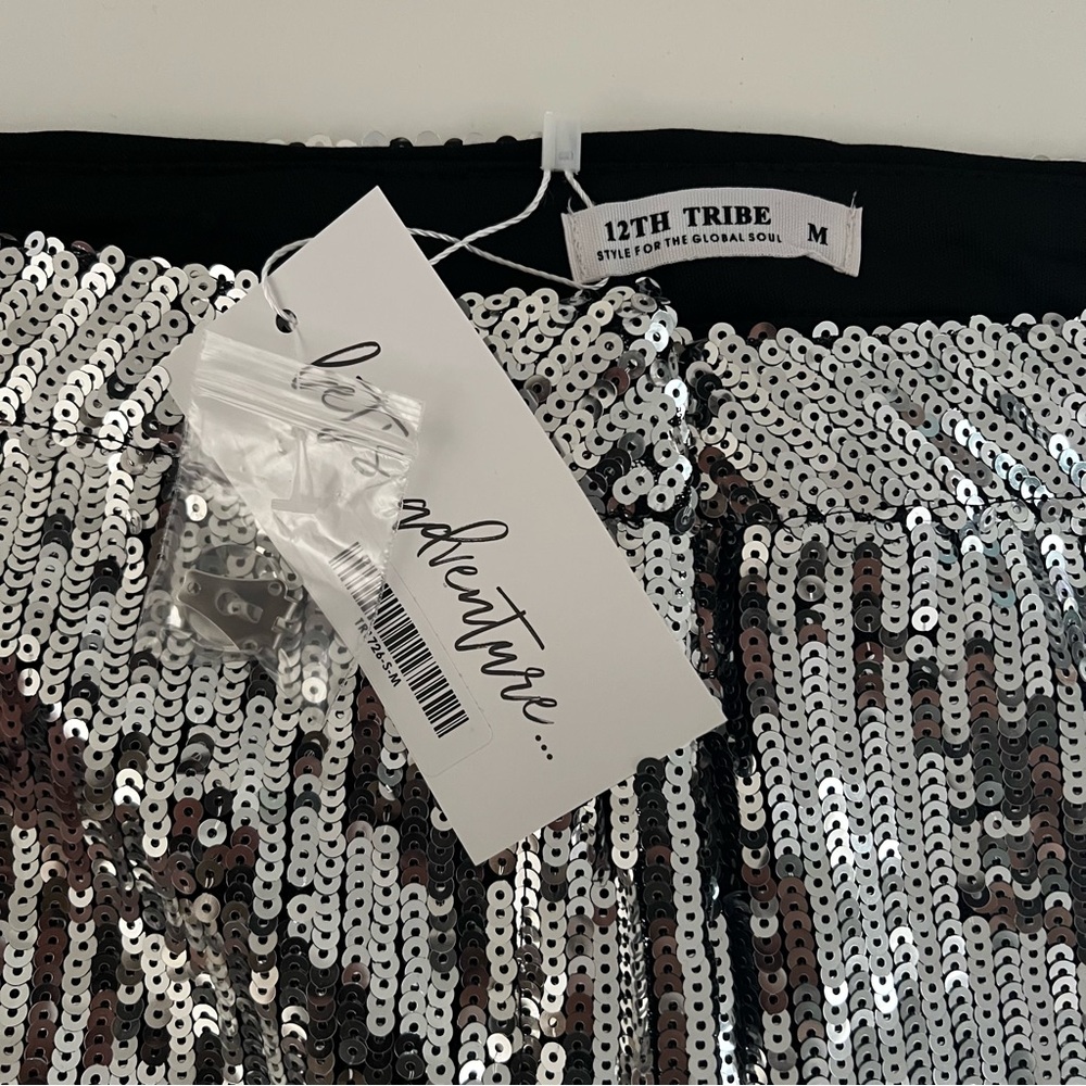 12th Tribe California Dreaming Silver Sequin Trousers Size Medium - Picture 4 of 6